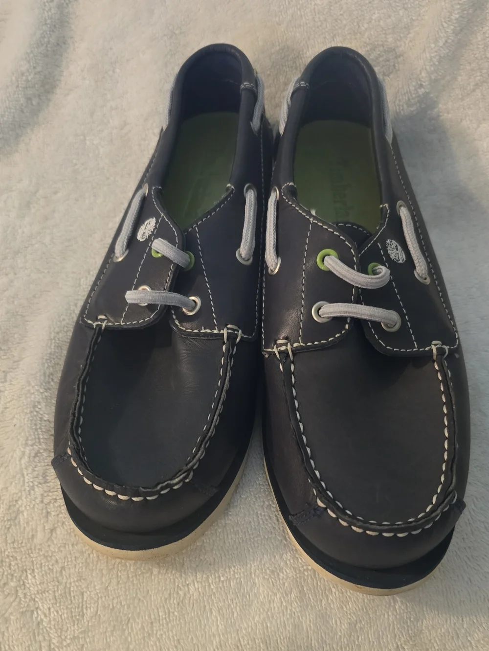 Timberlake Blue Boat Shoes with White Stitching Size 5
